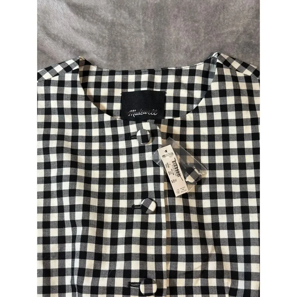 NWT Madewell Single-Breasted Crewneck Vest True Black White Checkered - Picture 6 of 12